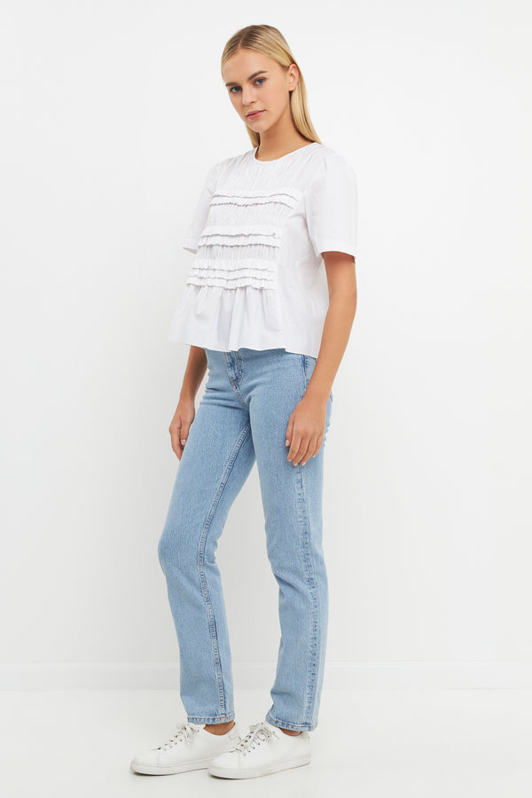 English Factory Ruffled Detail Top WHITE