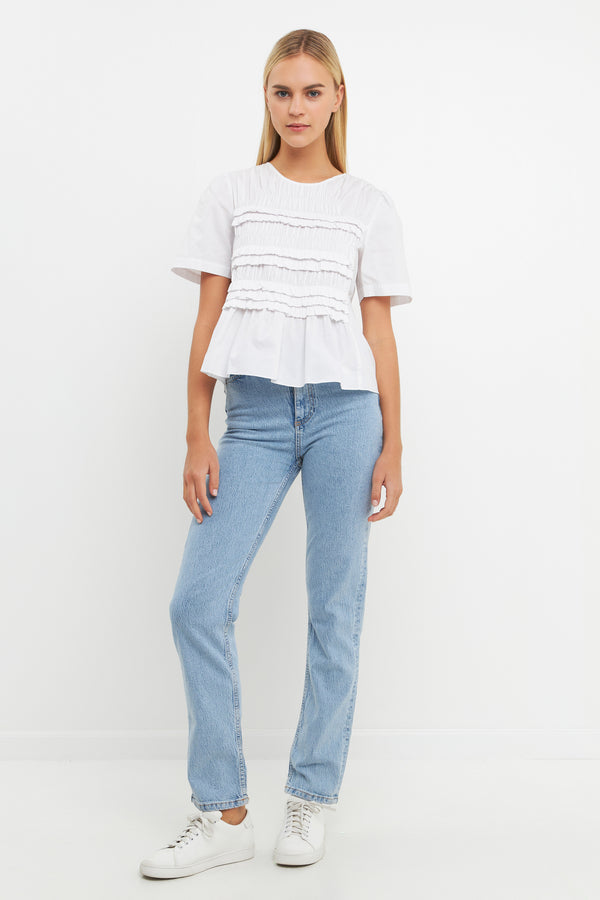 english factory Ruffled Detail Top WHITE
