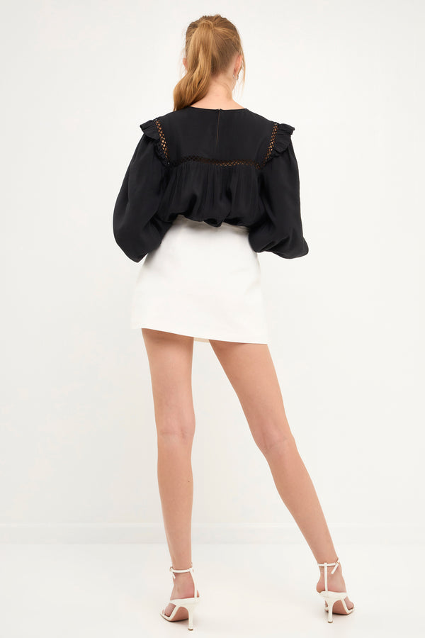 English Factory Ruffled Lace Insert Blouse BLACK