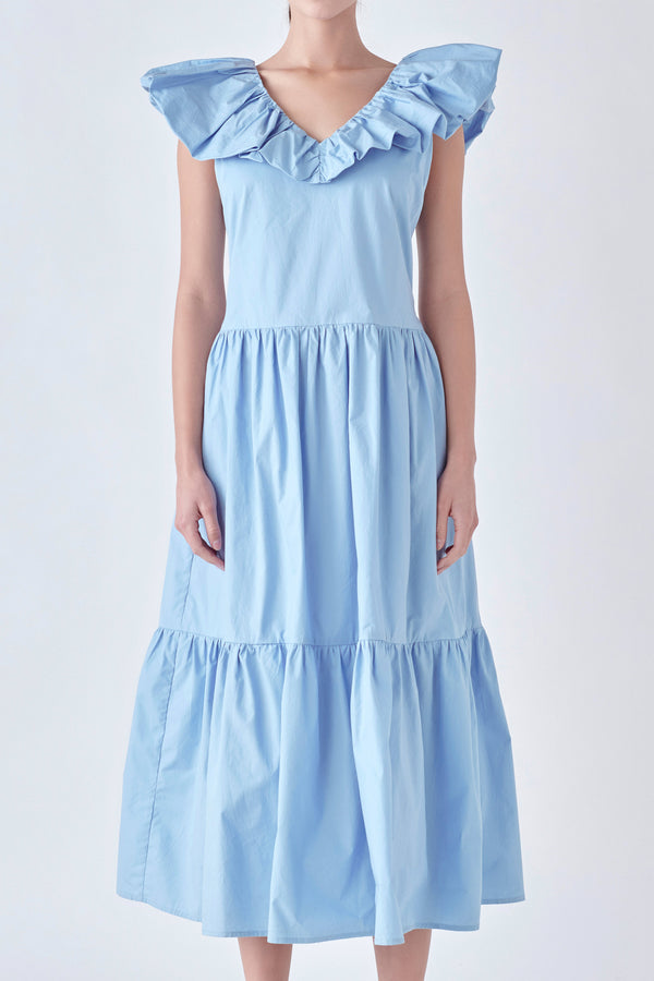 English Factory Ruffled Midi Dress POWDER BLUE