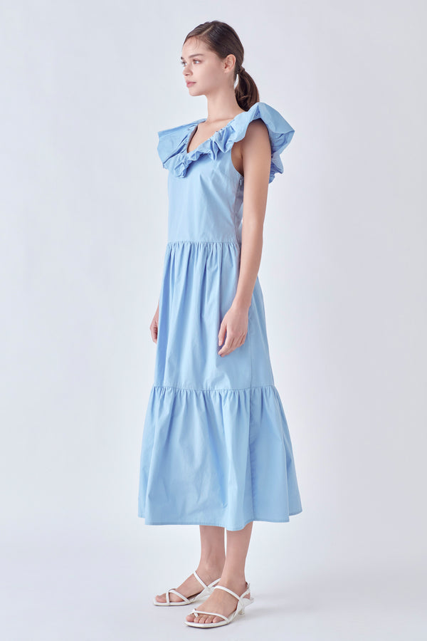 English Factory Ruffled Midi Dress POWDER BLUE