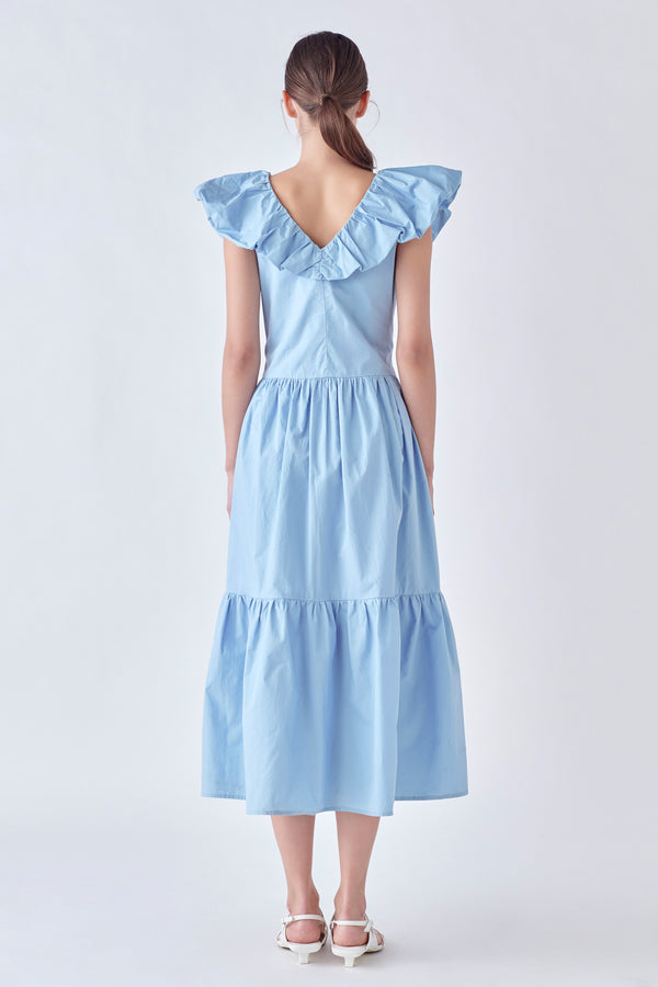 English Factory Ruffled Midi Dress POWDER BLUE