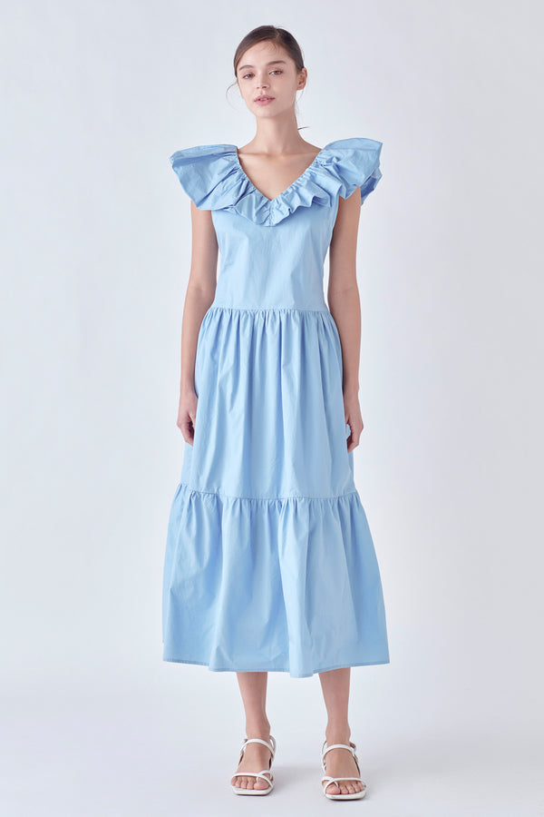 english factory Ruffled Midi Dress POWDER BLUE