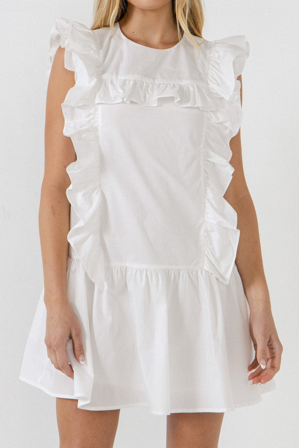 English Factory Ruffled Mini Dress WHITE