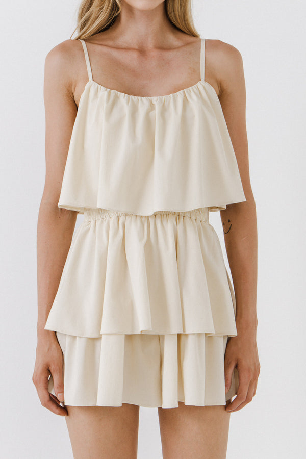English Factory Ruffled Romper IVORY