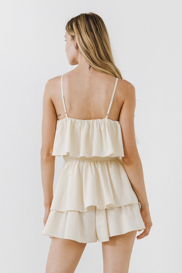 English Factory Ruffled Romper IVORY