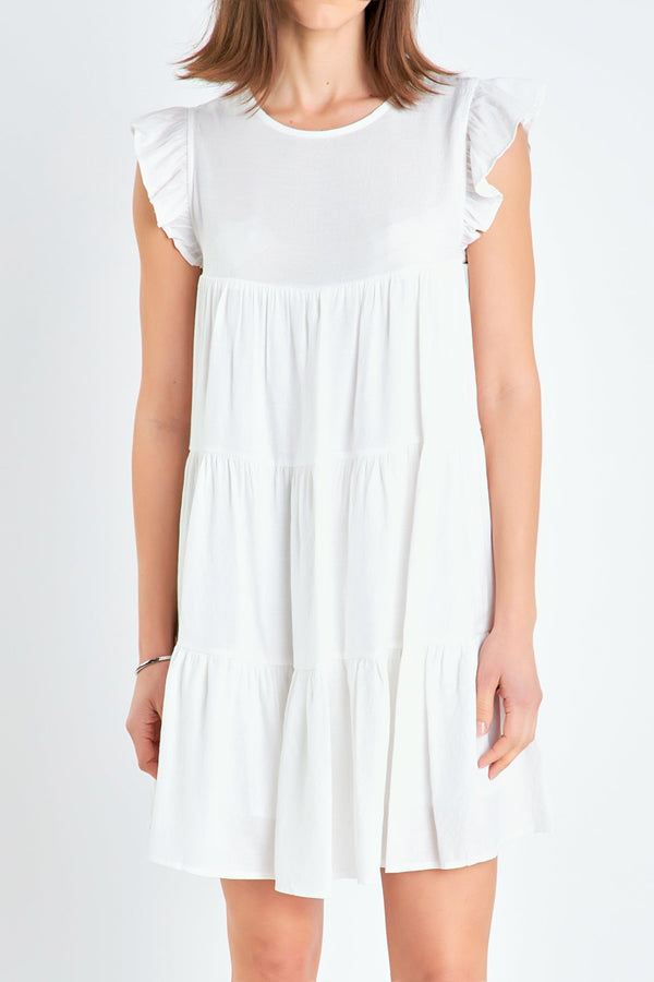 English Factory Ruffled Tiered Dress WHITE