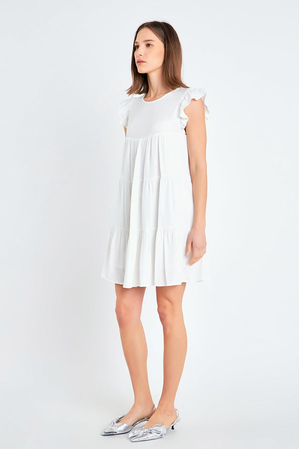 English Factory Ruffled Tiered Dress WHITE