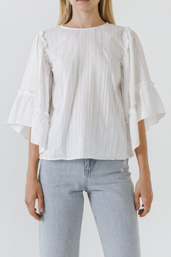 English Factory Ruffled Wide Sleeves Top WHITE