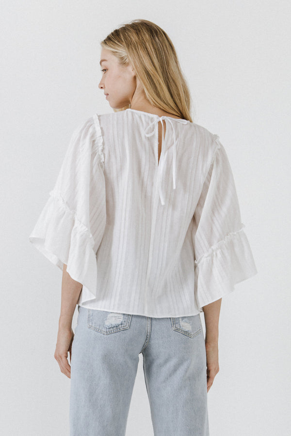 English Factory Ruffled Wide Sleeves Top WHITE