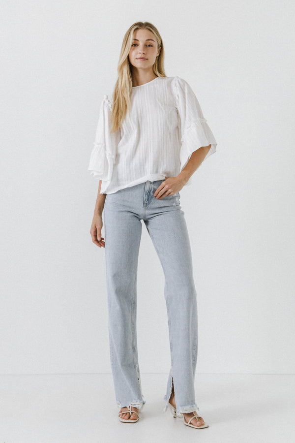 english factory Ruffled Wide Sleeves Top WHITE