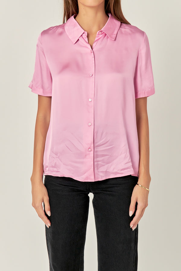 English Factory Satin Short Sleeve Shirt PINK
