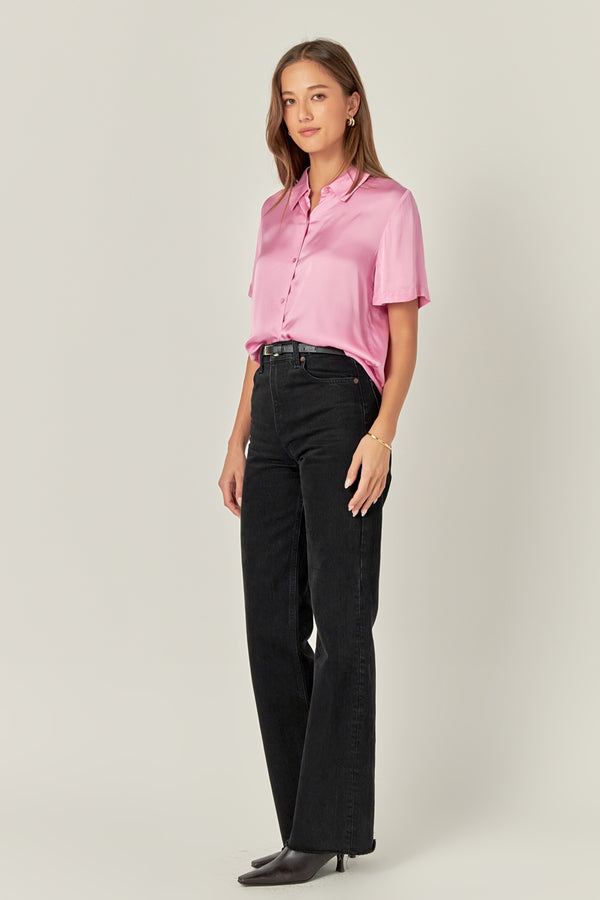 English Factory Satin Short Sleeve Shirt PINK