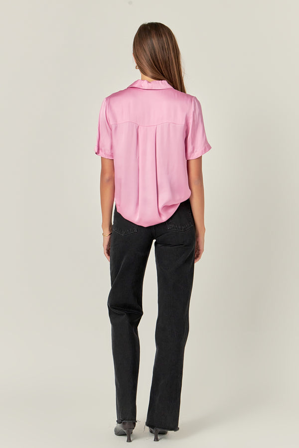 English Factory Satin Short Sleeve Shirt PINK