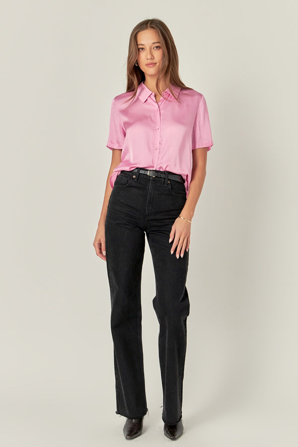 english factory Satin Short Sleeve Shirt PINK