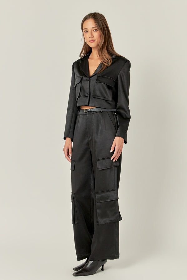 english factory Satin Wide Leg Cargo Pants BLACK