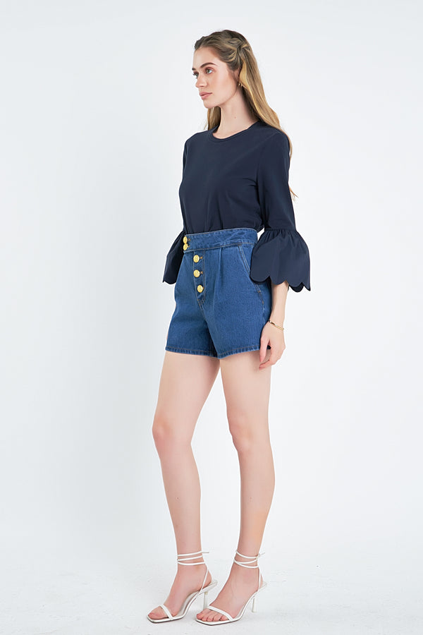 English Factory Scallop Bell Sleeve T-Shirt NAVY