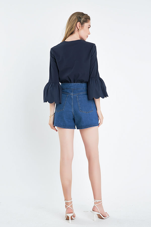 English Factory Scallop Bell Sleeve T-Shirt NAVY