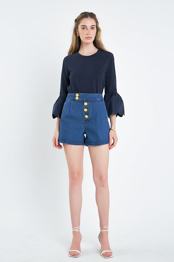 english factory Scallop Bell Sleeve T-Shirt NAVY