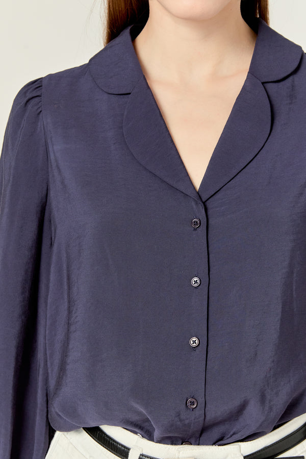 English Factory Scallop Collared Dress Shirt NAVY