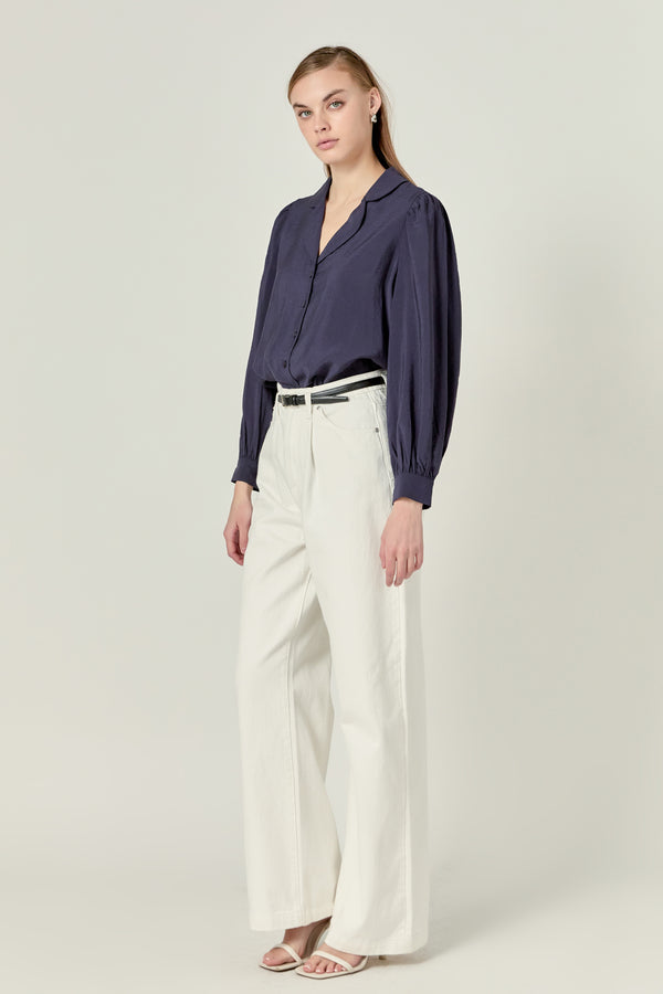 English Factory Scallop Collared Dress Shirt NAVY