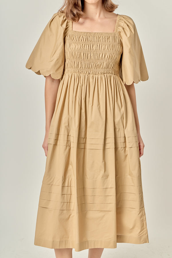 English Factory Scallop Detail Midi Dress TAN
