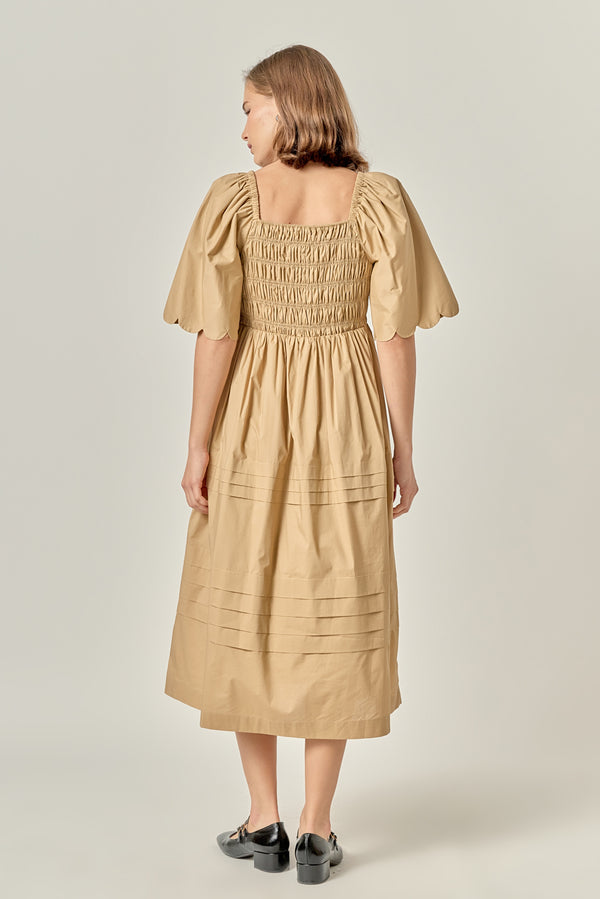 English Factory Scallop Detail Midi Dress TAN