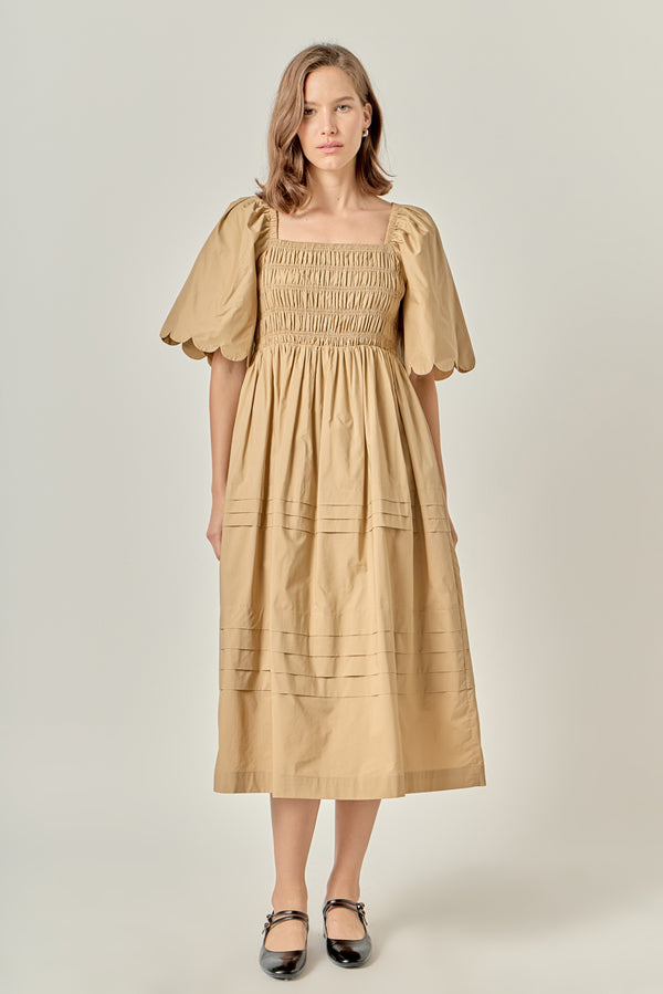 english factory Scallop Detail Midi Dress TAN
