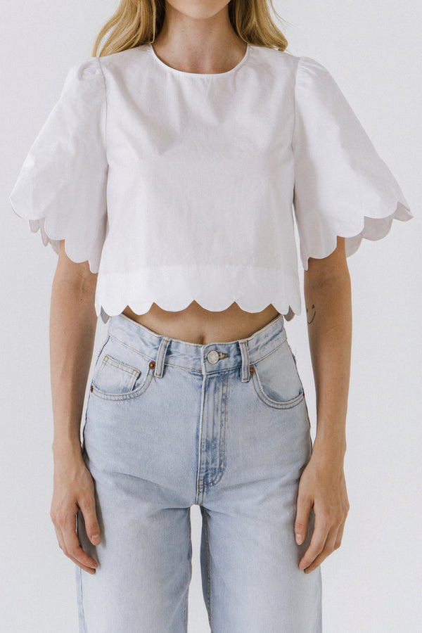 English Factory Scallop Edge Top WHITE