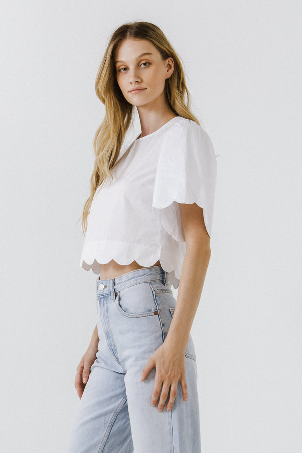 English Factory Scallop Edge Top WHITE