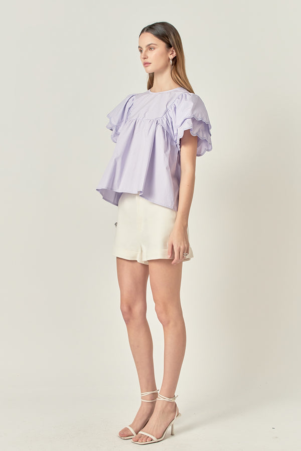 English Factory Scallop Hem Sleeve Top LAVENDER