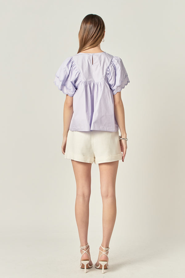 English Factory Scallop Hem Sleeve Top LAVENDER