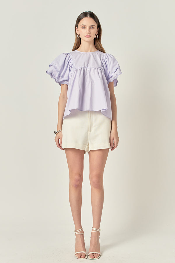 english factory Scallop Hem Sleeve Top LAVENDER