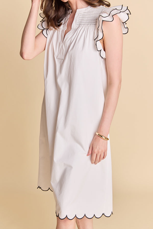 English Factory Scallop Midi Dress WHITE/BLACK