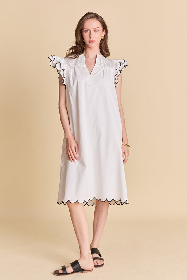 english factory Scallop Midi Dress WHITE/BLACK