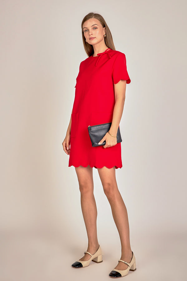 English Factory Scallop Mini Dress RED