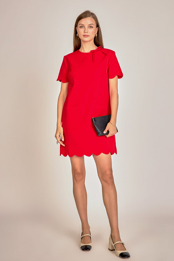 english factory Scallop Mini Dress RED