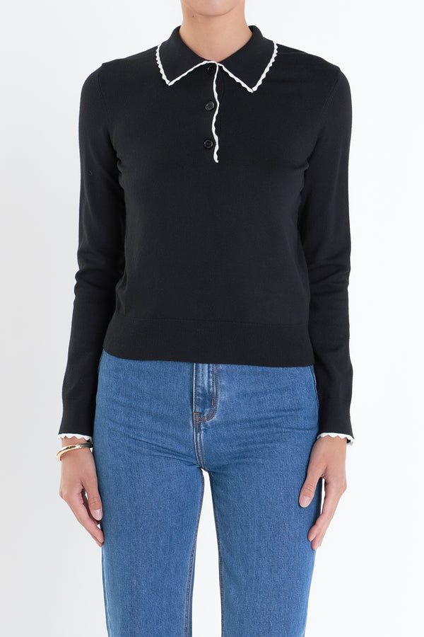 English Factory Scallop Poly Knit BLACK/WHITE