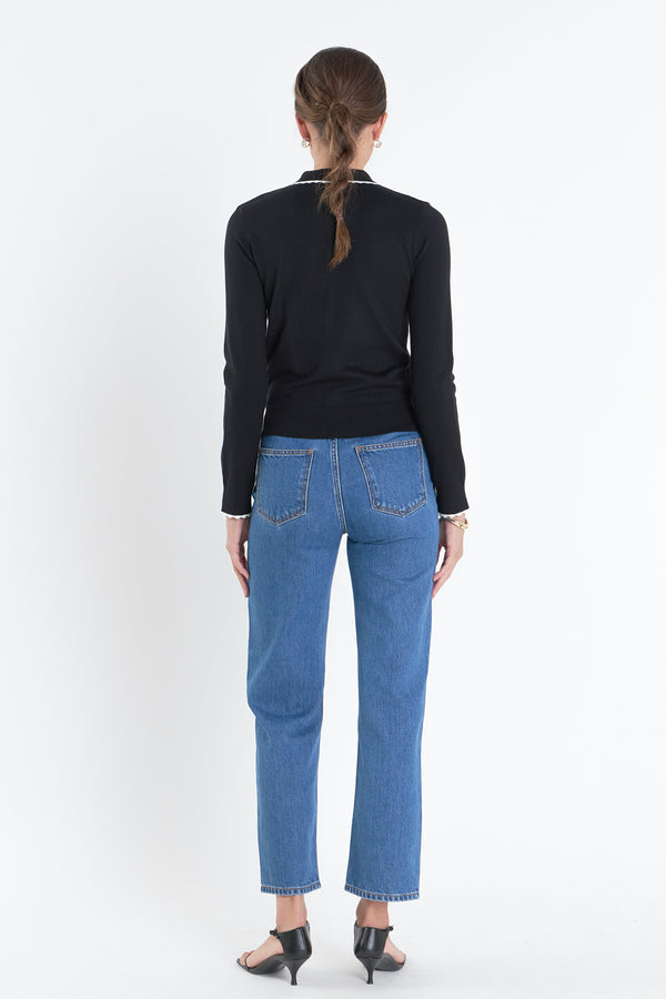 English Factory Scallop Poly Knit BLACK/WHITE