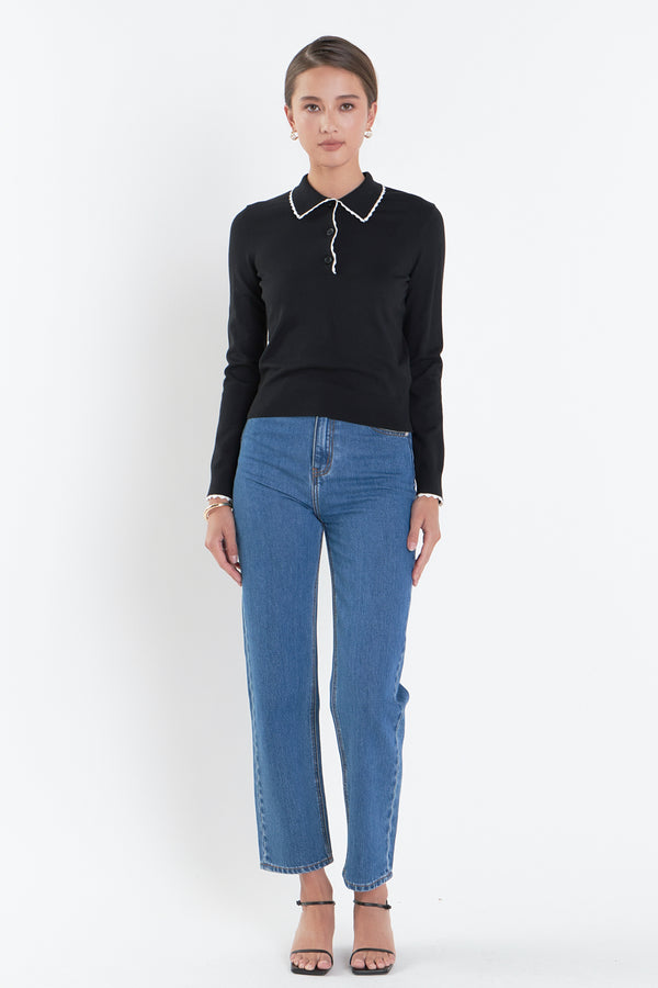 english factory Scallop Poly Knit BLACK/WHITE