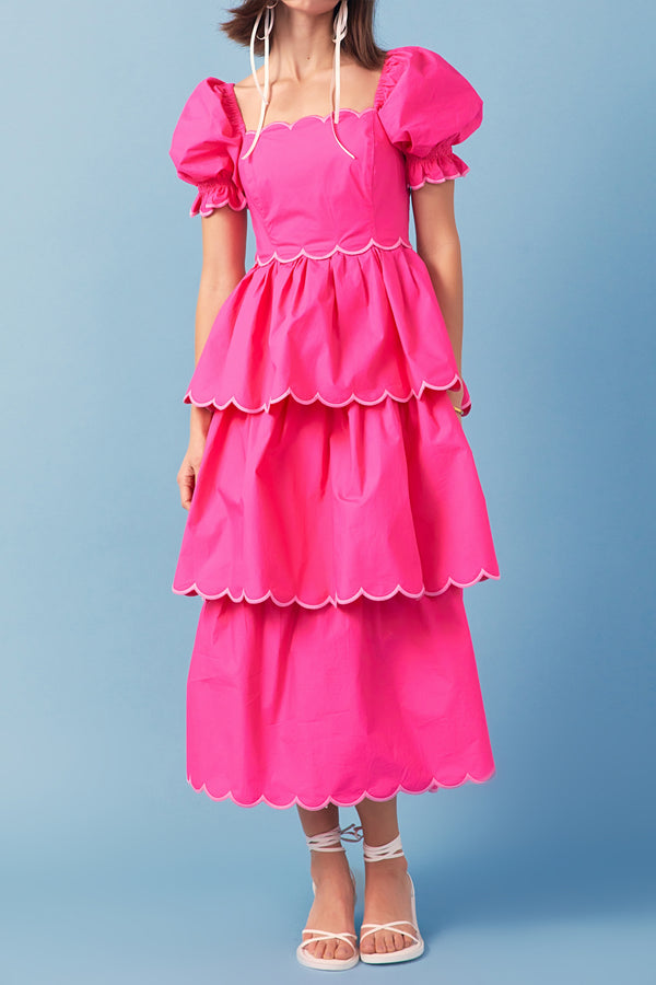 English Factory Scallop Tiered Dress PINK