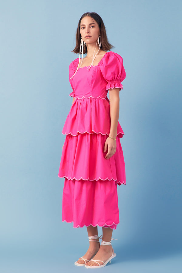 English Factory Scallop Tiered Dress PINK