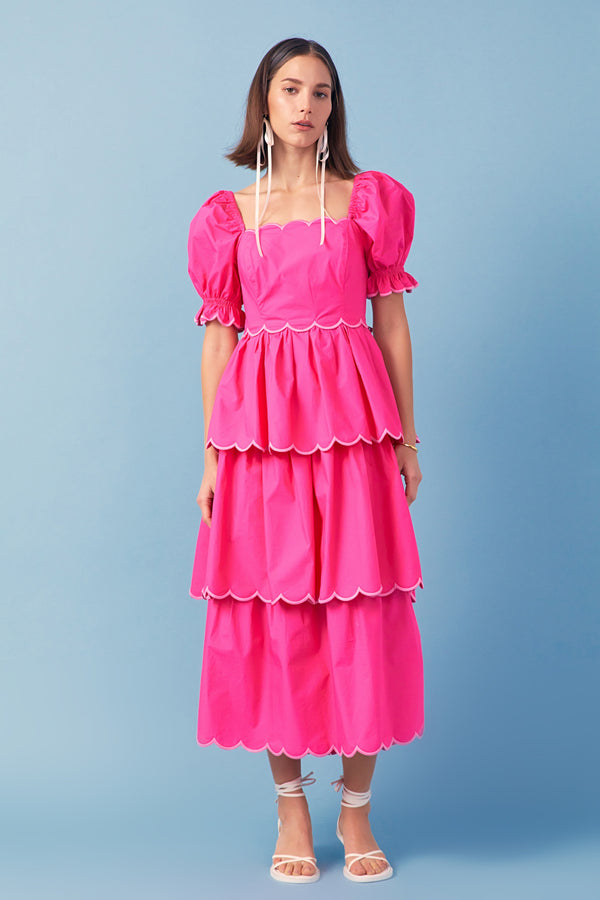 english factory Scallop Tiered Dress PINK