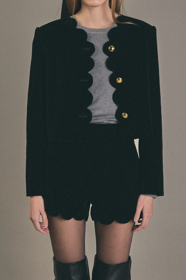 English Factory Scallop Velvet Shorts BLACK