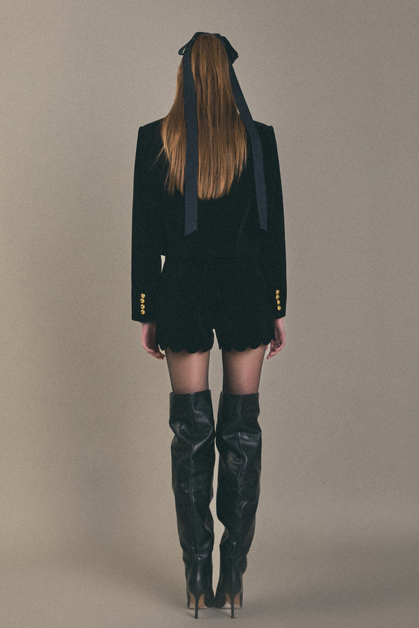 English Factory Scallop Velvet Shorts BLACK