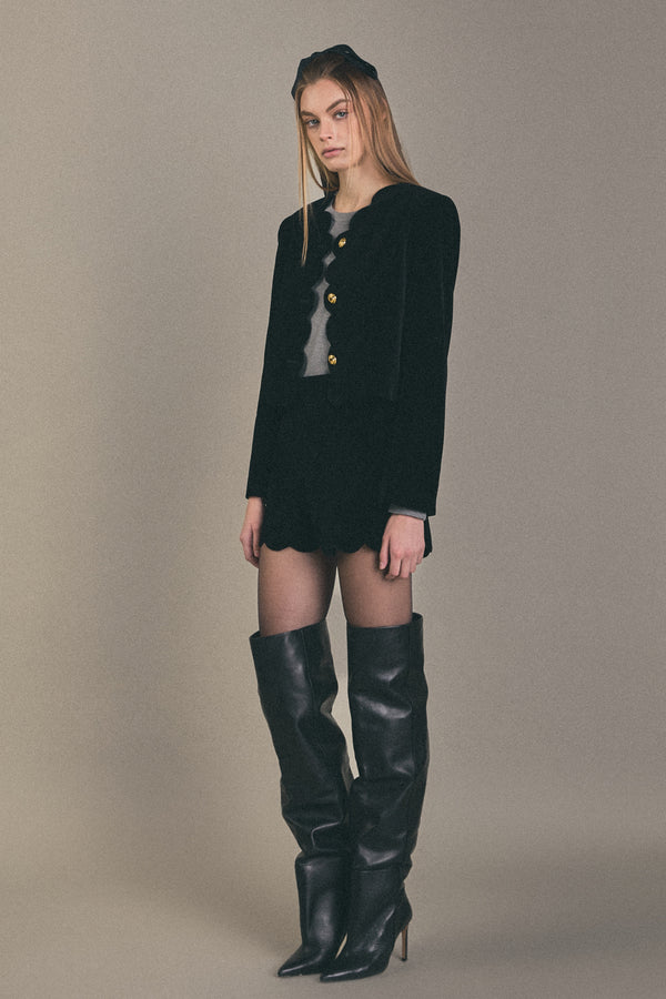 english factory Scallop Velvet Shorts BLACK