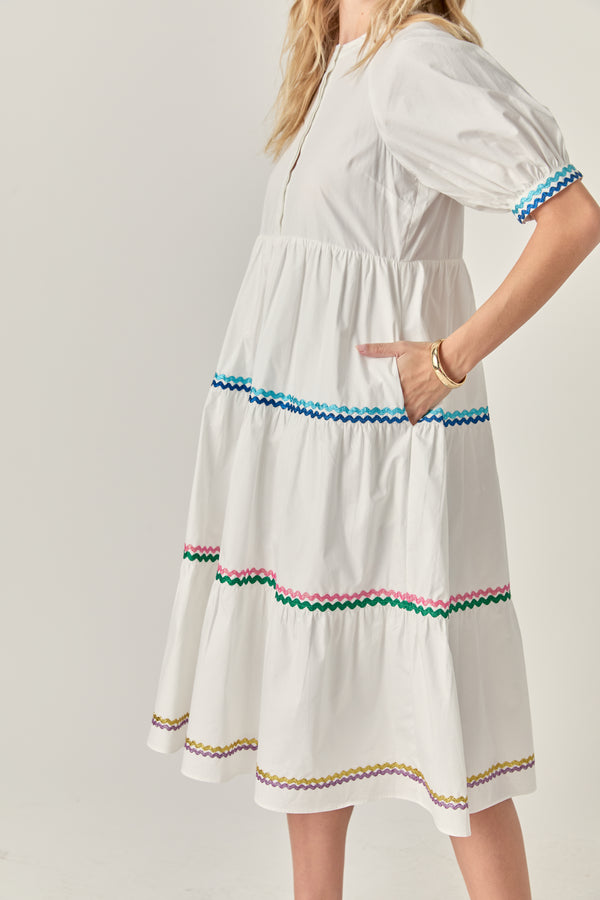 English Factory Scalloped Trimmed Midi Dress WHITE