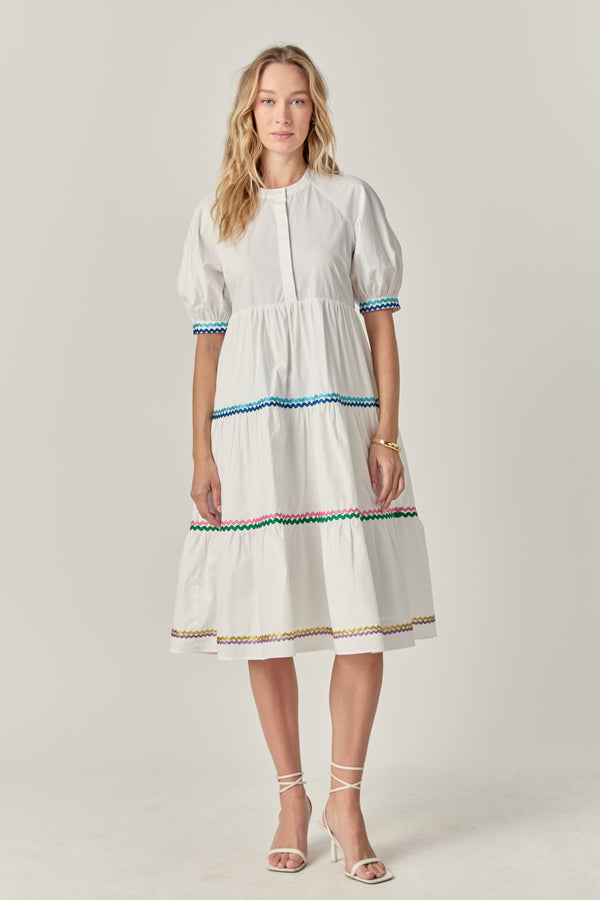 english factory Scalloped Trimmed Midi Dress WHITE