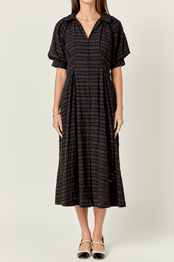 English Factory Seersucker Check Midi Dress BLACK