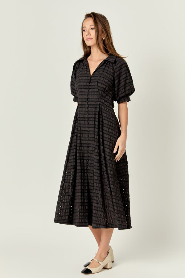 English Factory Seersucker Check Midi Dress BLACK